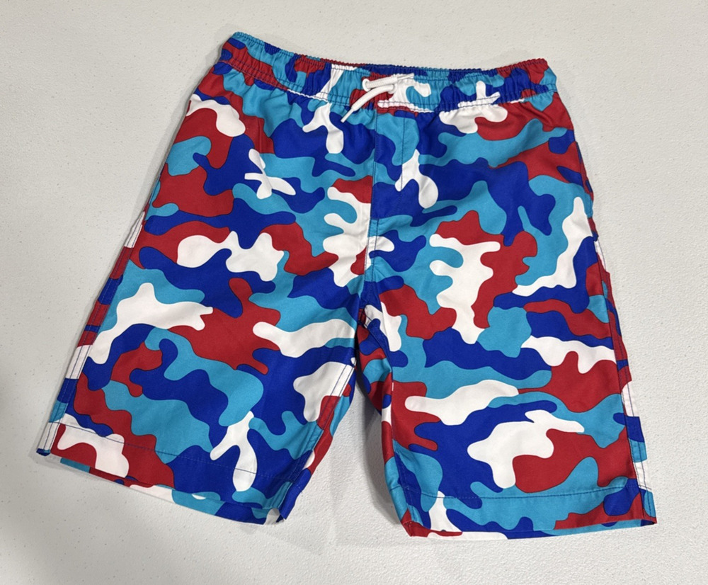 Lands End Camouflage Swim Trunks Boy M 10-12 Mesh Lined Pocket Drawstring Shorts